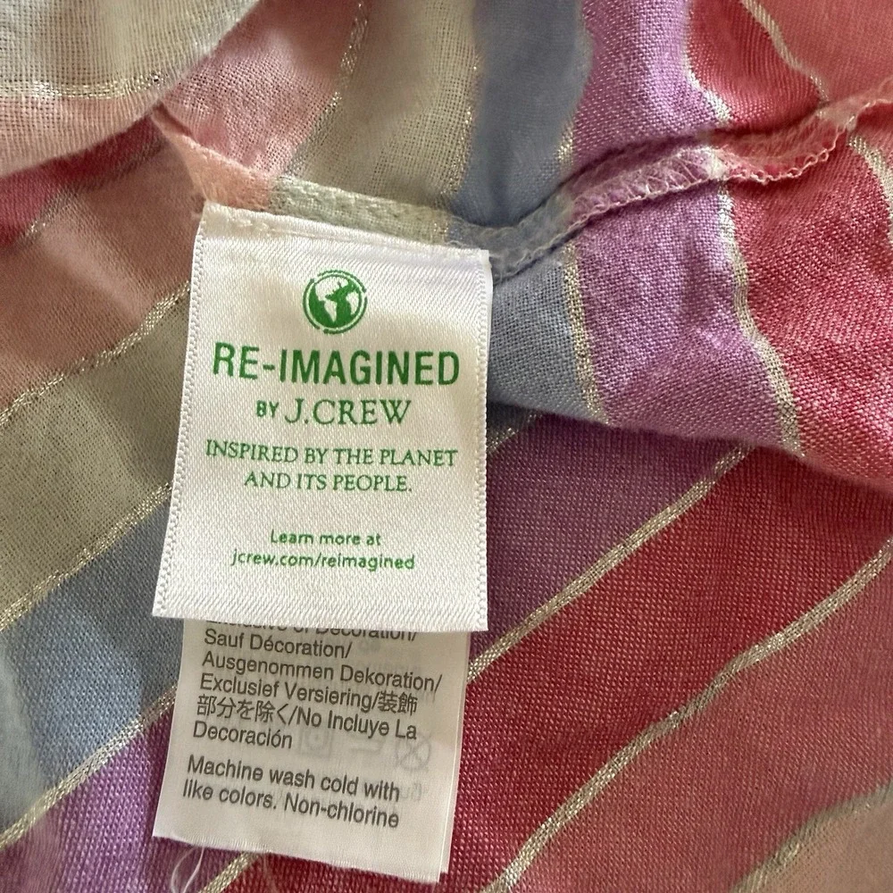 J. Crew Jack Metallic Stripe Peasant Top Tassel Tie Neckline Rainbow M Pastel